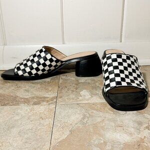 Urban Outfitters Checkered Brighton Chunky Heeled Leather Mule Womens Size 10